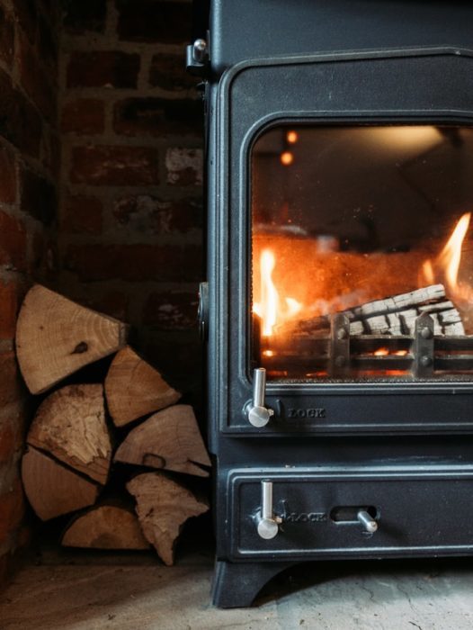 Roaring log fire at the Boat Hotel