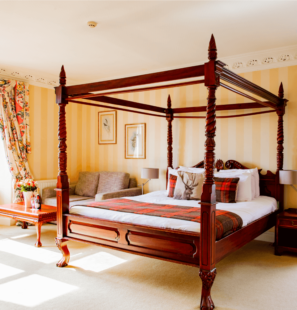 Four poster bed in the Speyside Suite at the Boat hotel